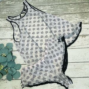 Victorias Secret Heart Mesh Ruffled Shorts & Tank Lingerie
